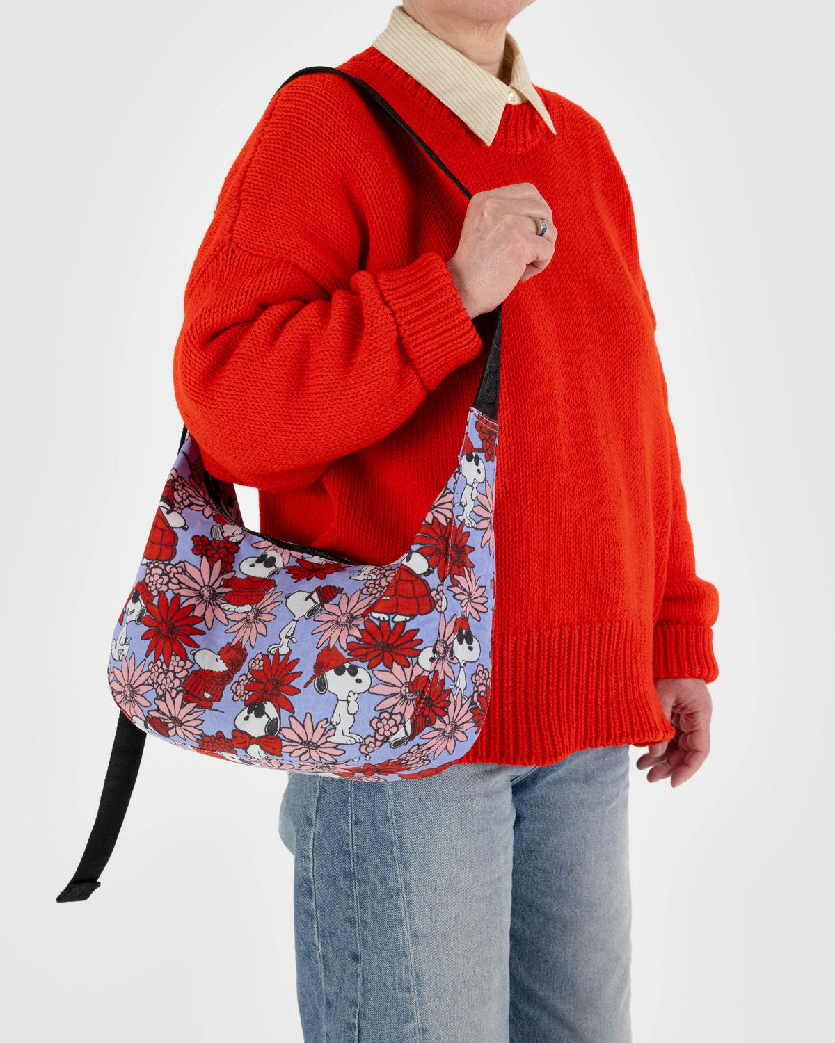 Baggu Classic - Medium Nylon Crescent Bag Floral Snoopy