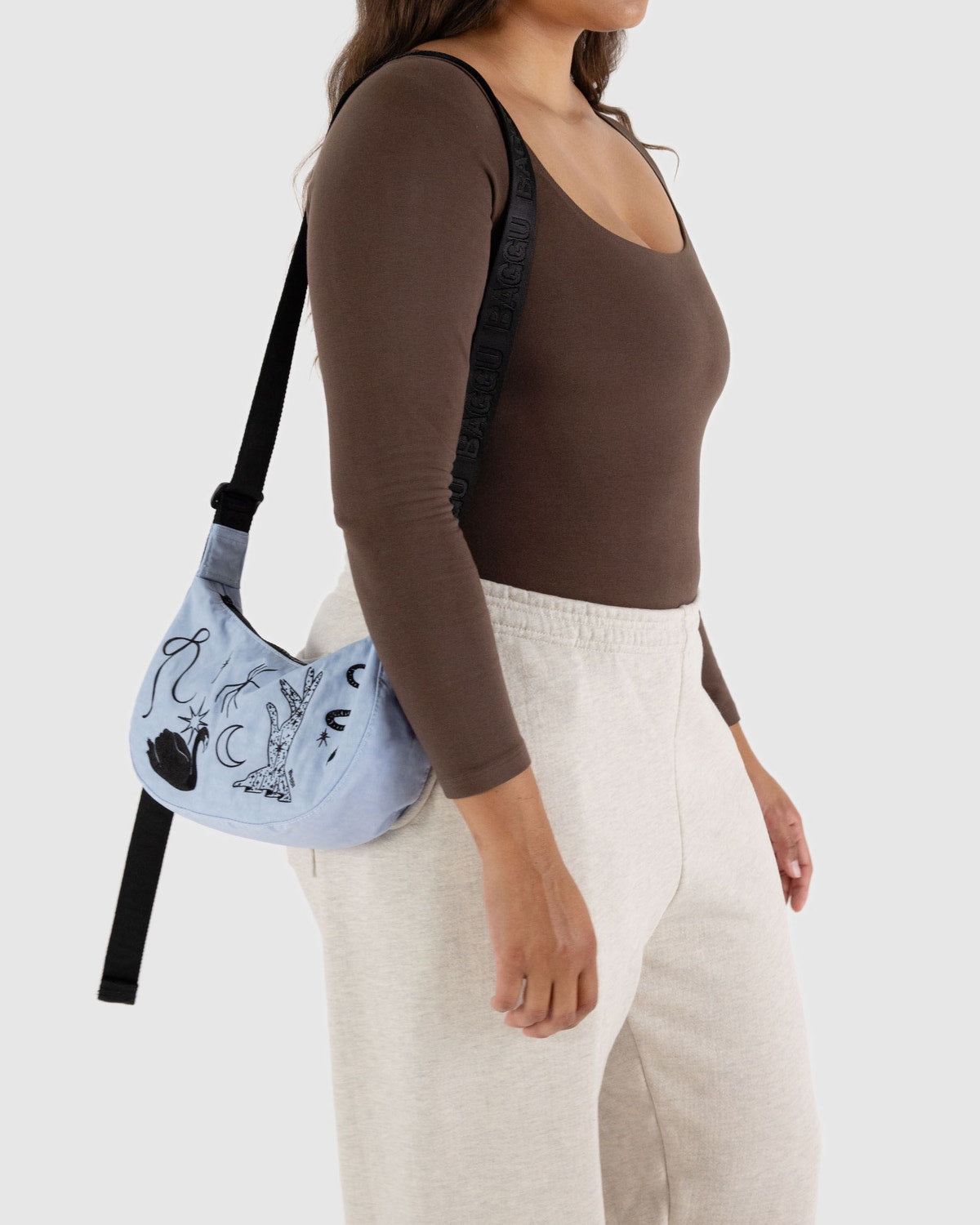 Baggu Latest - Small Nylon Crescent Bag Embroidered Ballet Icons