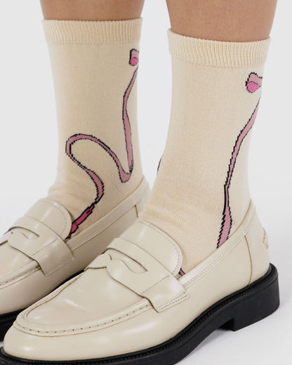 Baggu Essential - Crew Sock Pink Bow