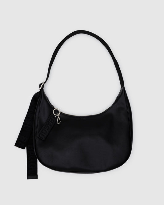 Baggu Premium - Medium Recycled Leather Crescent Bag Black