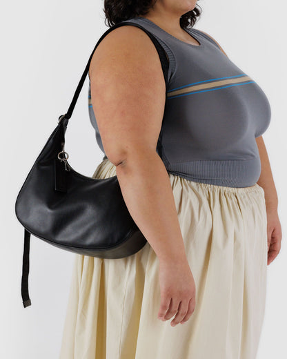 Baggu Premium - Medium Recycled Leather Crescent Bag Black