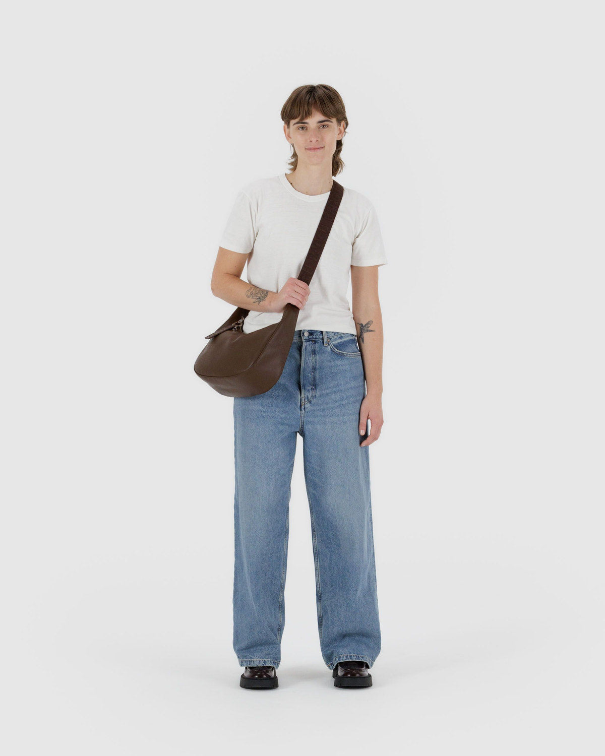 Baggu Everyday - Medium Recycled Leather Crescent Bag Brown
