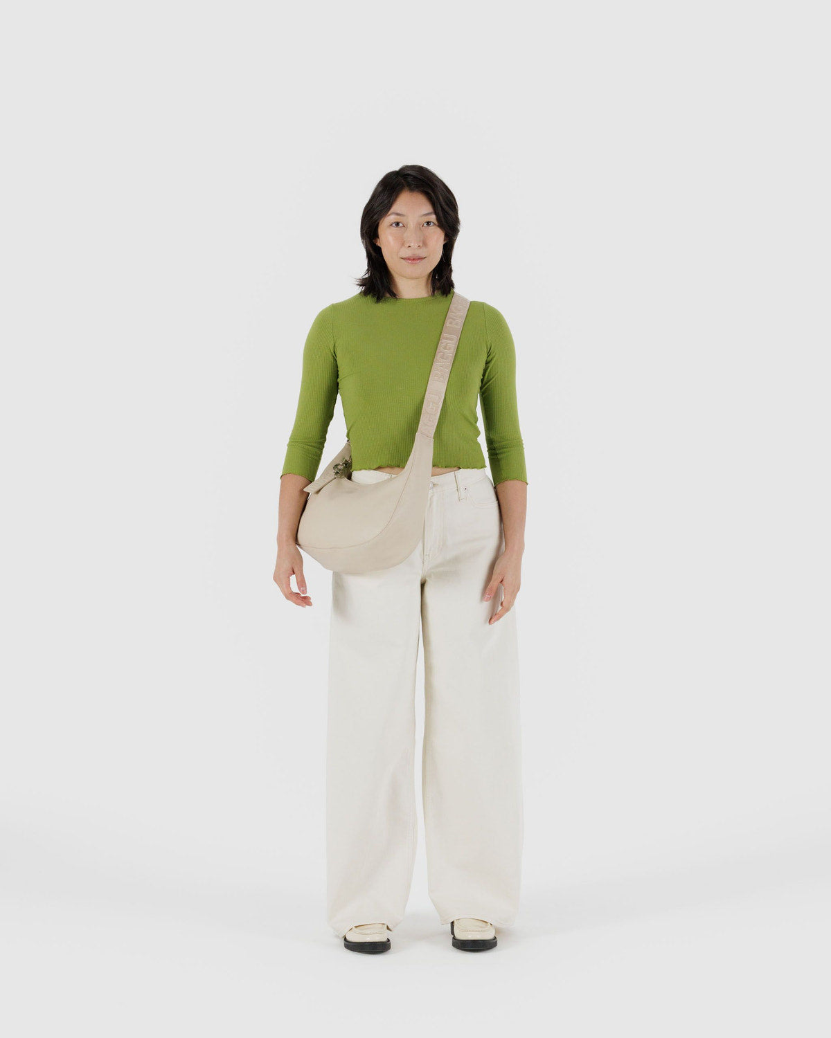 Baggu Recommended - Medium Recycled Leather Crescent Bag Stone