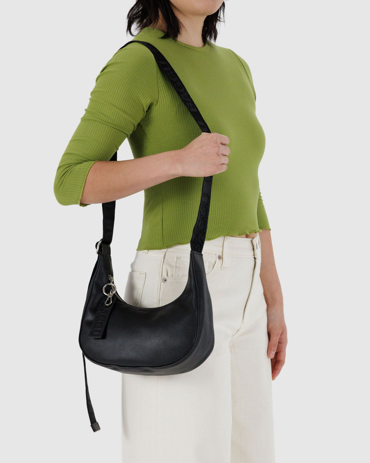 Baggu Customer Favorite - Small Recycled Leather Crescent Bag Black