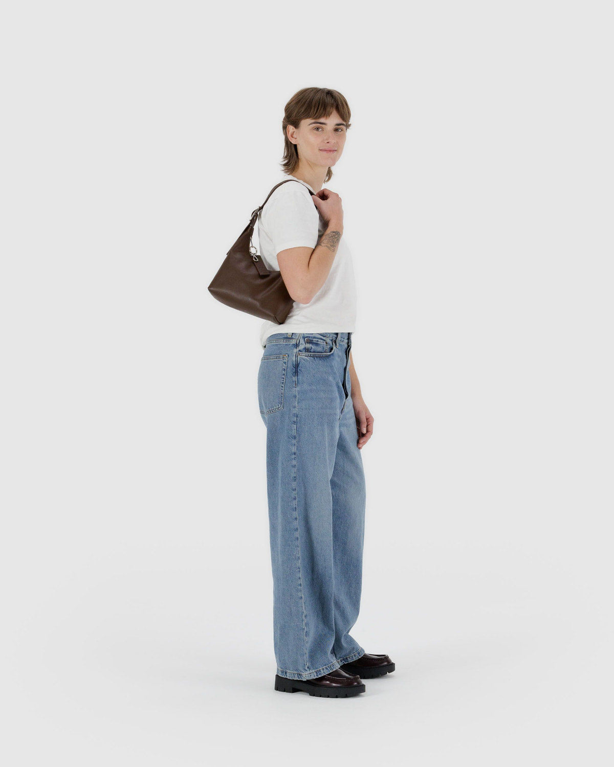 Baggu Customer Favorite - Mini Recycled Leather Shoulder Bag Brown