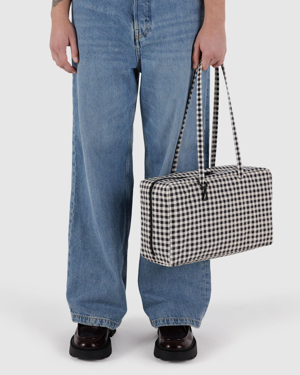 Baggu Classic - Medium Nylon Bowler Bag Black & White Gingham