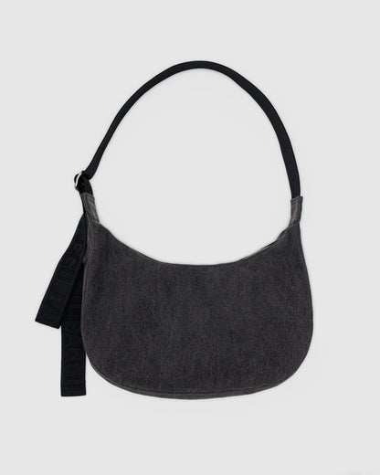 Baggu Essential - Medium Denim Crescent Bag Washed Black Denim