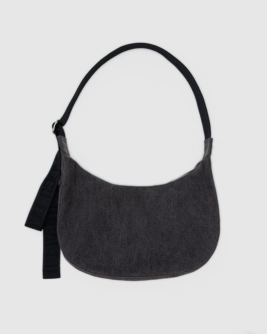 Baggu Essential - Medium Denim Crescent Bag Washed Black Denim