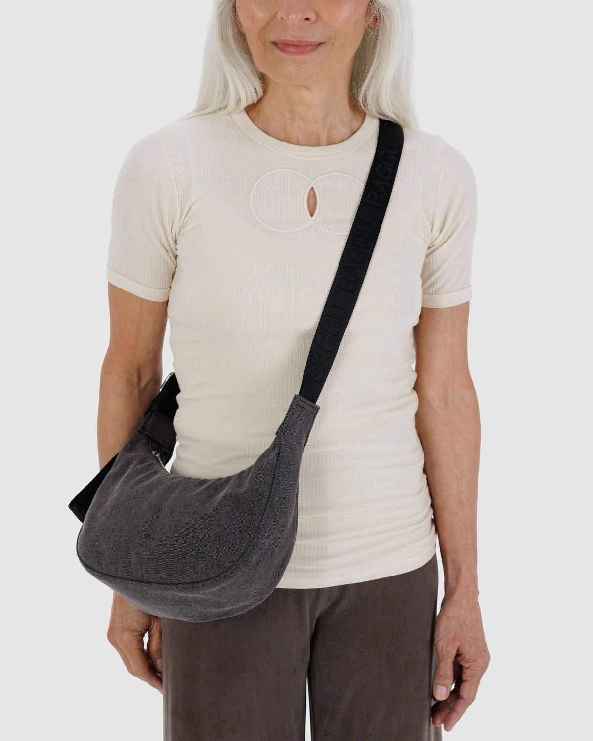 Baggu Hot Sale - Small Denim Crescent Bag Washed Black Denim
