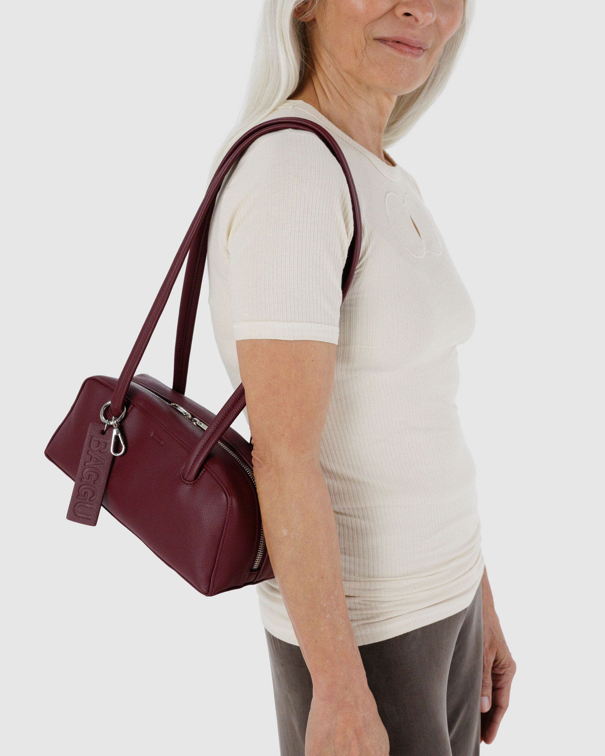 Baggu Signature - Small Recycled Leather Bowler Bag Mahogany