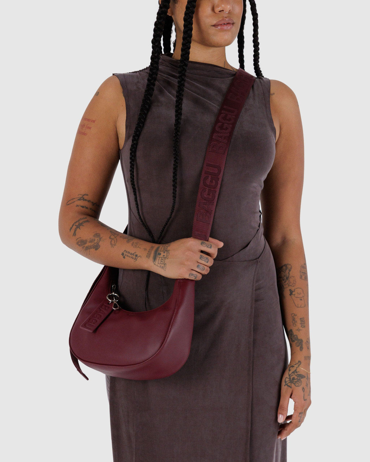 Baggu Customer Favorite - Small Recycled Leather Crescent Bag Mahogany