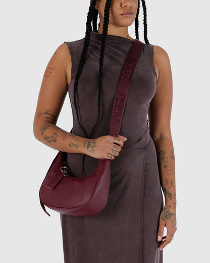 Baggu Customer Favorite - Small Recycled Leather Crescent Bag Mahogany