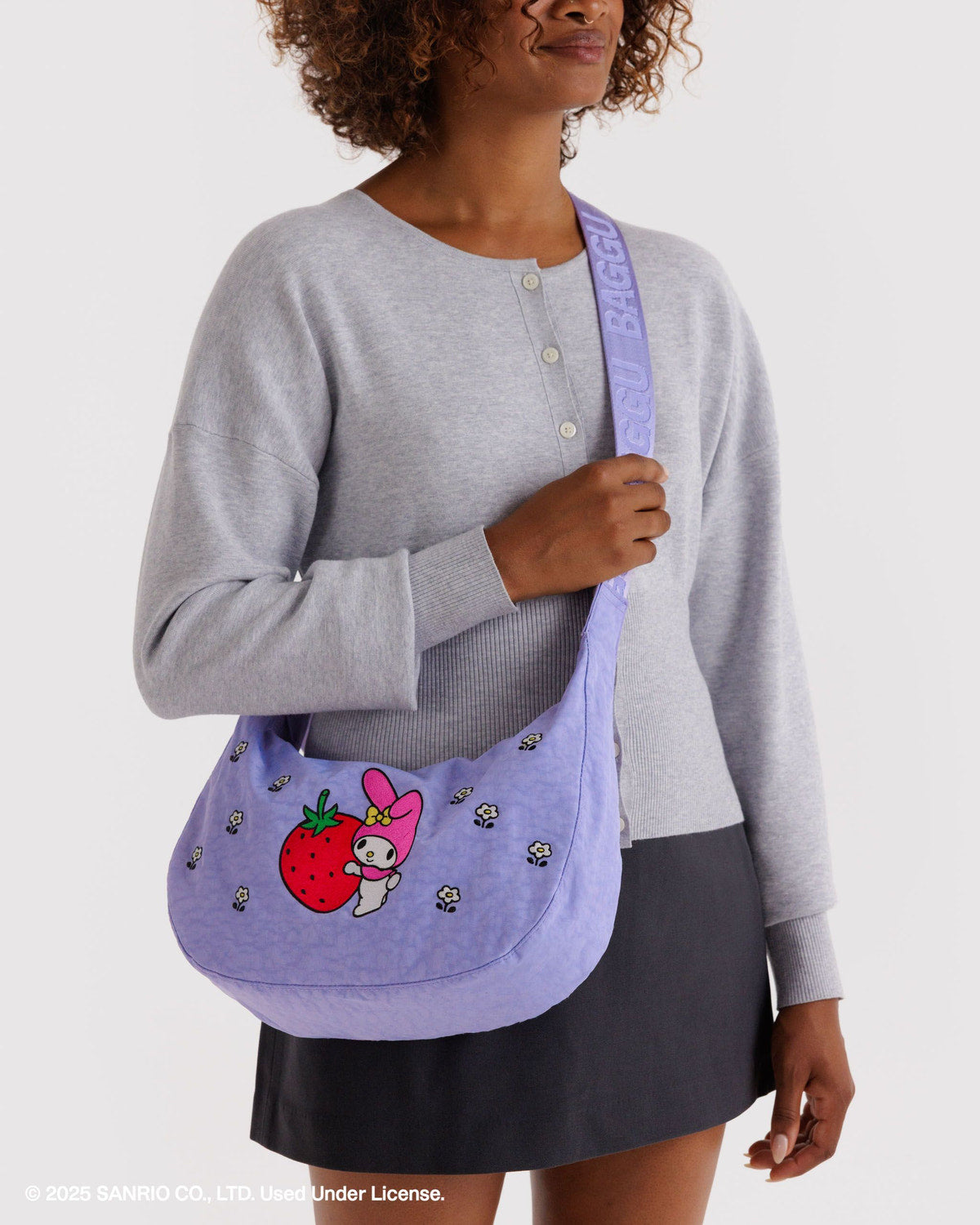Baggu Latest - Medium Nylon Crescent Bag Embroidered My Melody Strawberry