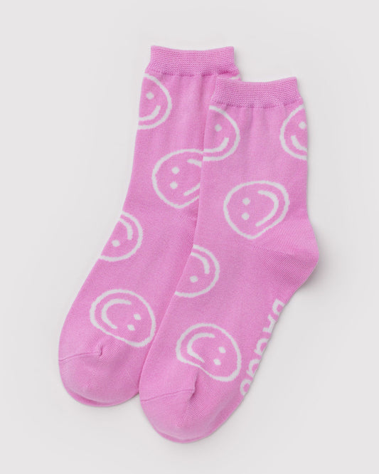 Baggu Exclusive - Crew Sock Pink Happy