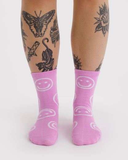 Baggu Exclusive - Crew Sock Pink Happy