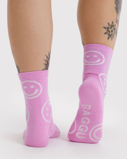 Baggu Exclusive - Crew Sock Pink Happy
