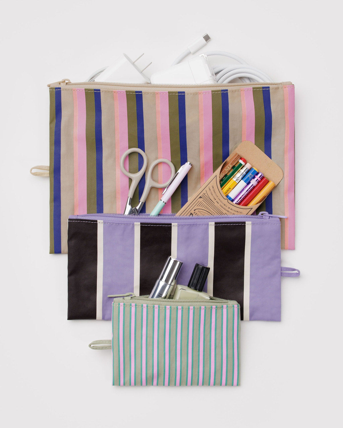 Baggu Exclusive - Flat Pouch Set Candy Shop Stripes
