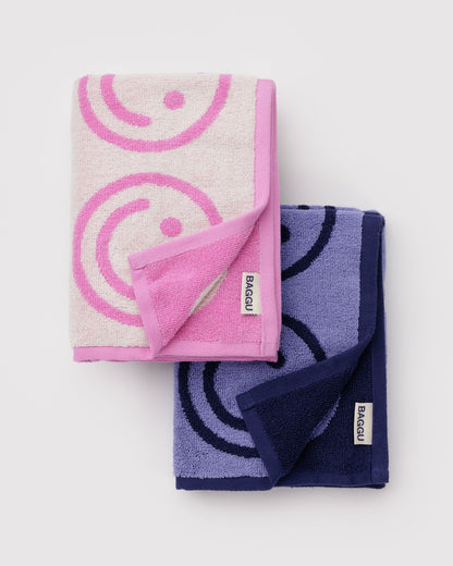 Baggu Quality - Hand Towel Set of 2 Happy Pink Blue