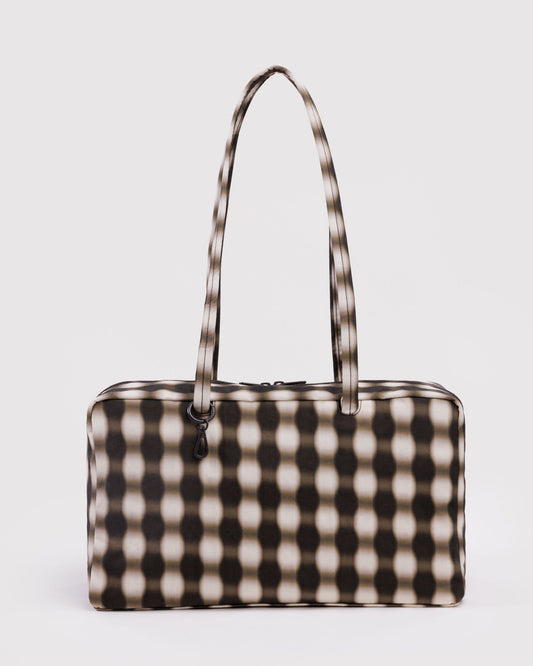 Baggu Deals - Medium Nylon Bowler Bag Blurred Gingham Brown