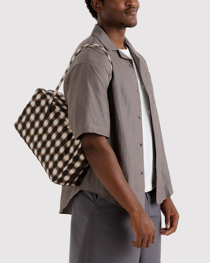 Baggu Deals - Medium Nylon Bowler Bag Blurred Gingham Brown