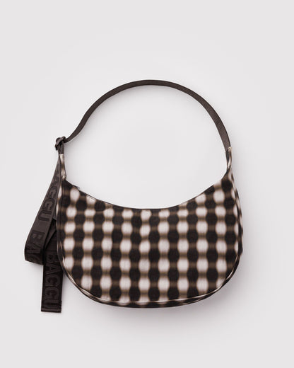 Baggu Trending - Medium Nylon Crescent Bag Blurred Gingham Brown