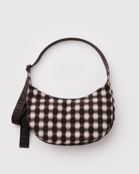 Baggu Trending - Medium Nylon Crescent Bag Blurred Gingham Brown