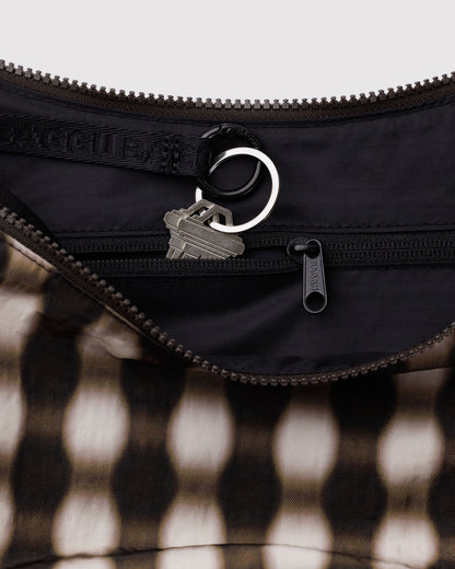 Baggu Trending - Medium Nylon Crescent Bag Blurred Gingham Brown