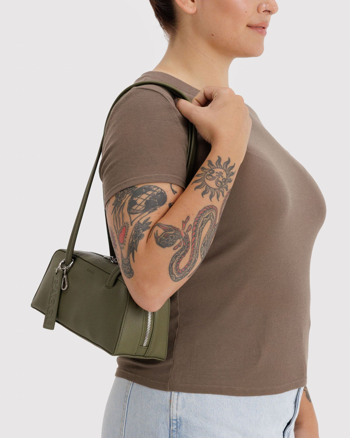 Baggu Exclusive - Small Recycled Leather Bowler Bag Loden