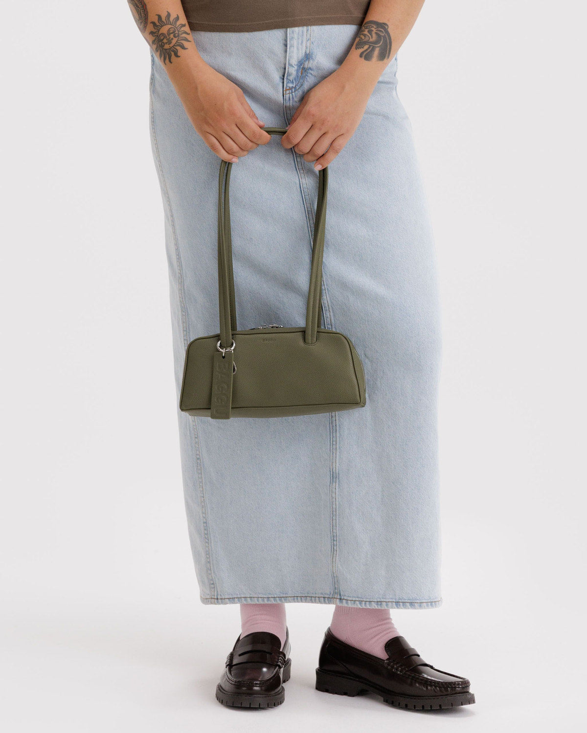 Baggu Exclusive - Small Recycled Leather Bowler Bag Loden