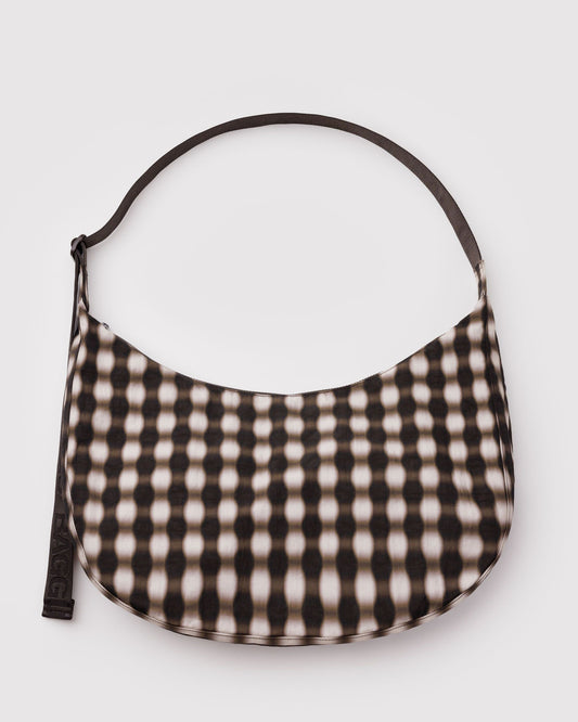 Baggu Quality - Large Nylon Crescent Bag Blurred Gingham Brown