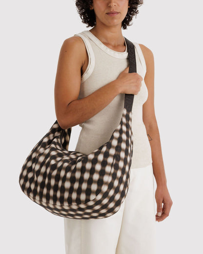 Baggu Quality - Large Nylon Crescent Bag Blurred Gingham Brown