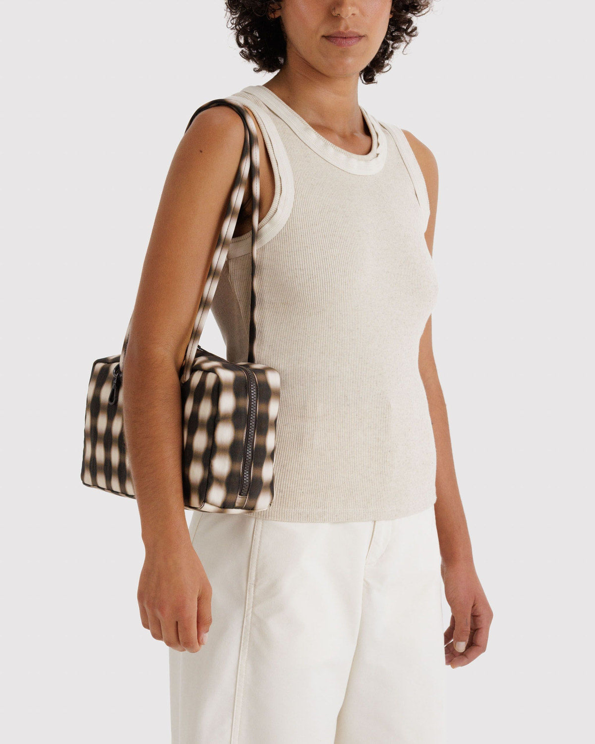Baggu Everyday - Nylon Bowler Bag Blurred Gingham Brown