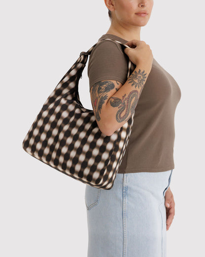 Baggu Everyday - Nylon Shoulder Bag Blurred Gingham Brown