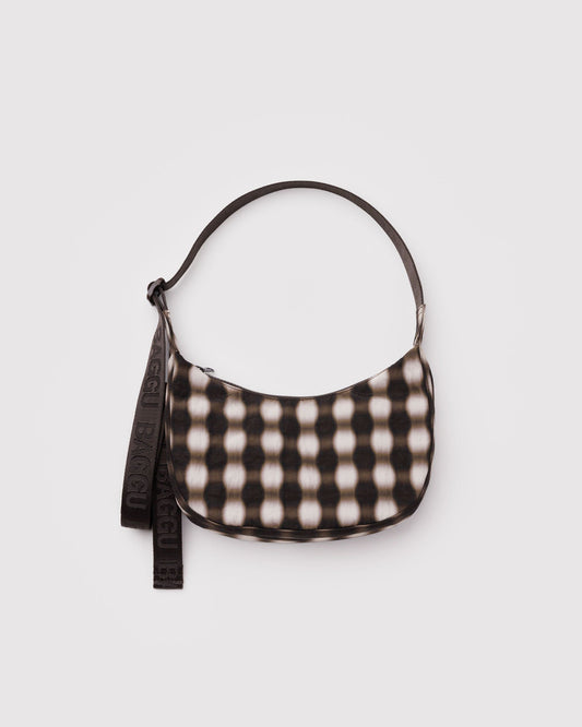 Baggu Quality - Small Nylon Crescent Bag Blurred Gingham Brown