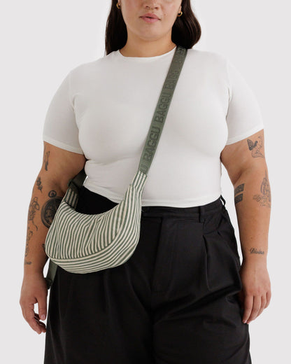 Baggu Customer Favorite - Small Nylon Crescent Bag Sage Stripe