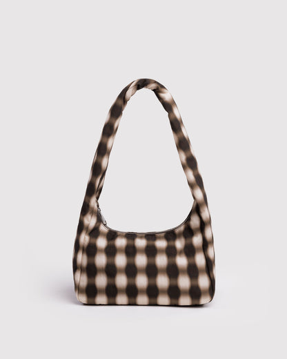 Baggu Top Pick - Small Nylon Meringue Bag Blurred Gingham Brown