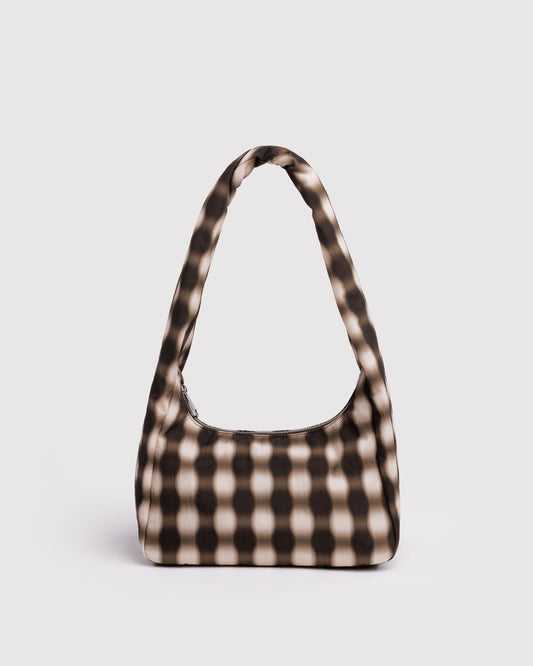 Baggu Top Pick - Small Nylon Meringue Bag Blurred Gingham Brown