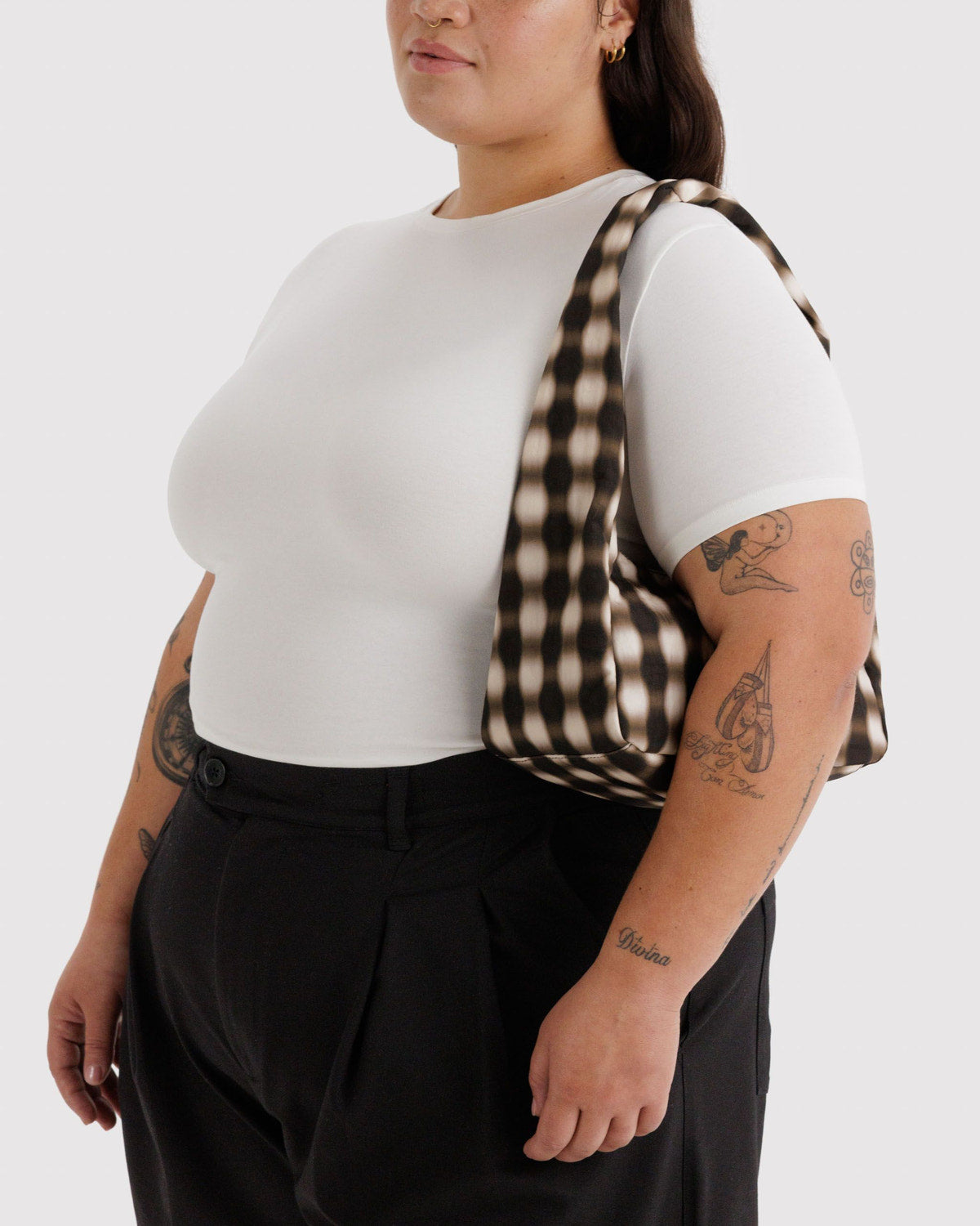 Baggu Top Pick - Small Nylon Meringue Bag Blurred Gingham Brown