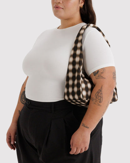 Baggu Top Pick - Small Nylon Meringue Bag Blurred Gingham Brown