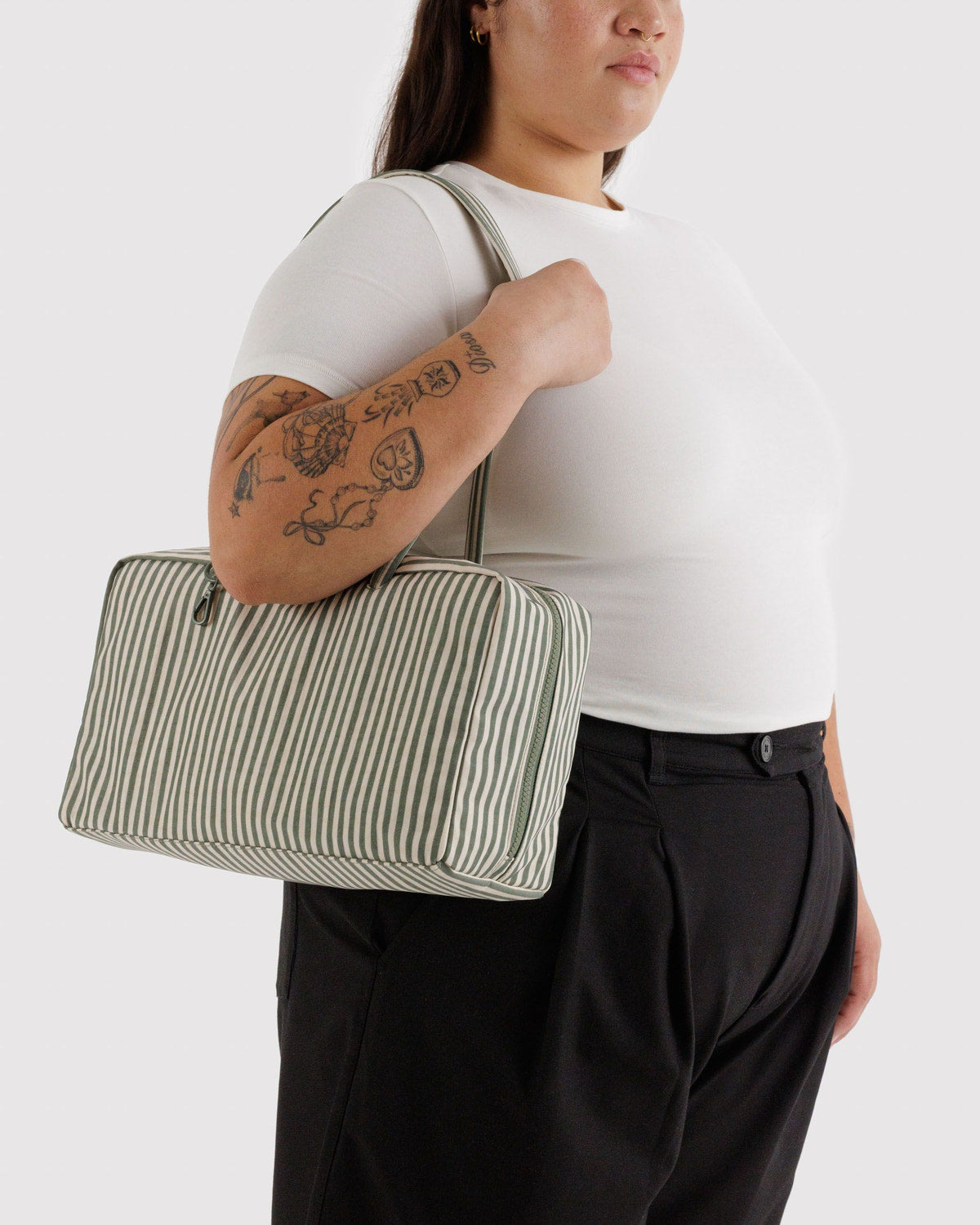 Baggu Featured - Medium Nylon Bowler Bag Sage Stripe