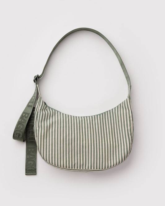 Baggu Signature - Medium Nylon Crescent Bag Sage Stripe