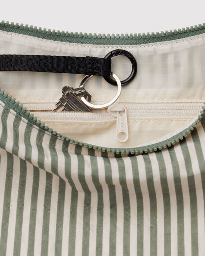 Baggu Signature - Medium Nylon Crescent Bag Sage Stripe