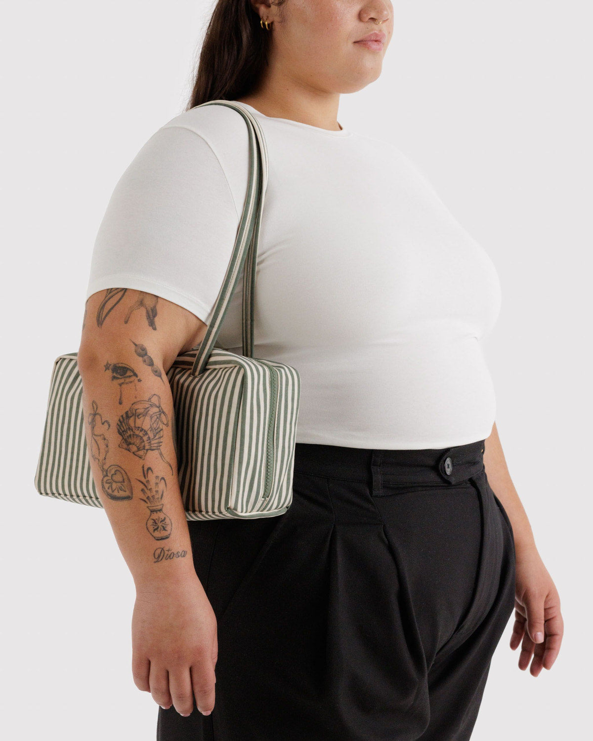 Baggu Recommended - Nylon Bowler Bag Sage Stripe
