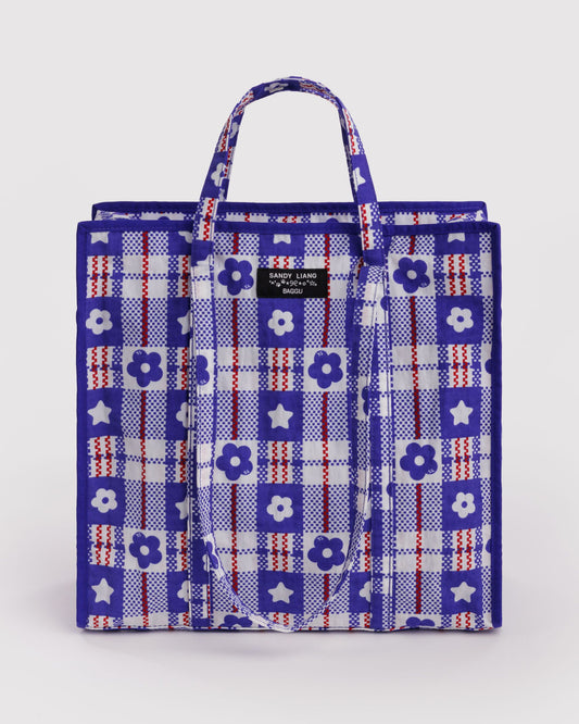 Baggu Value - Large Nylon Market Bag Market Plaid Blue