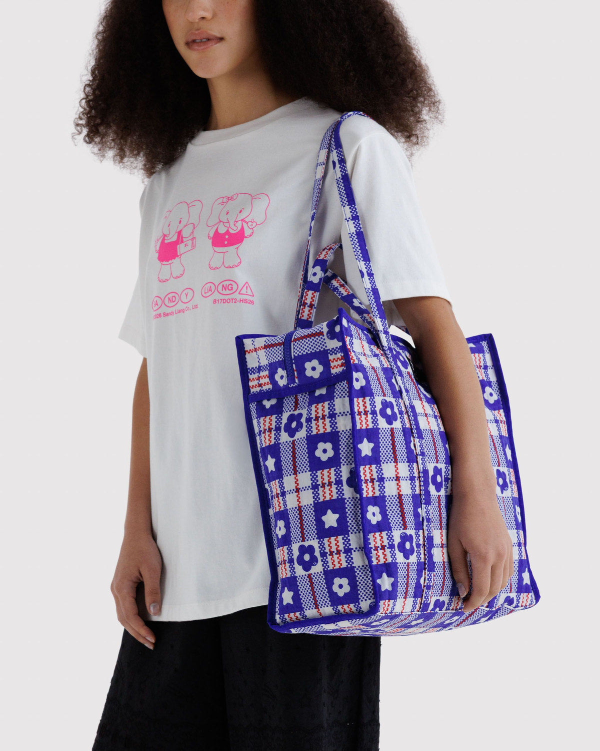 Baggu Value - Large Nylon Market Bag Market Plaid Blue