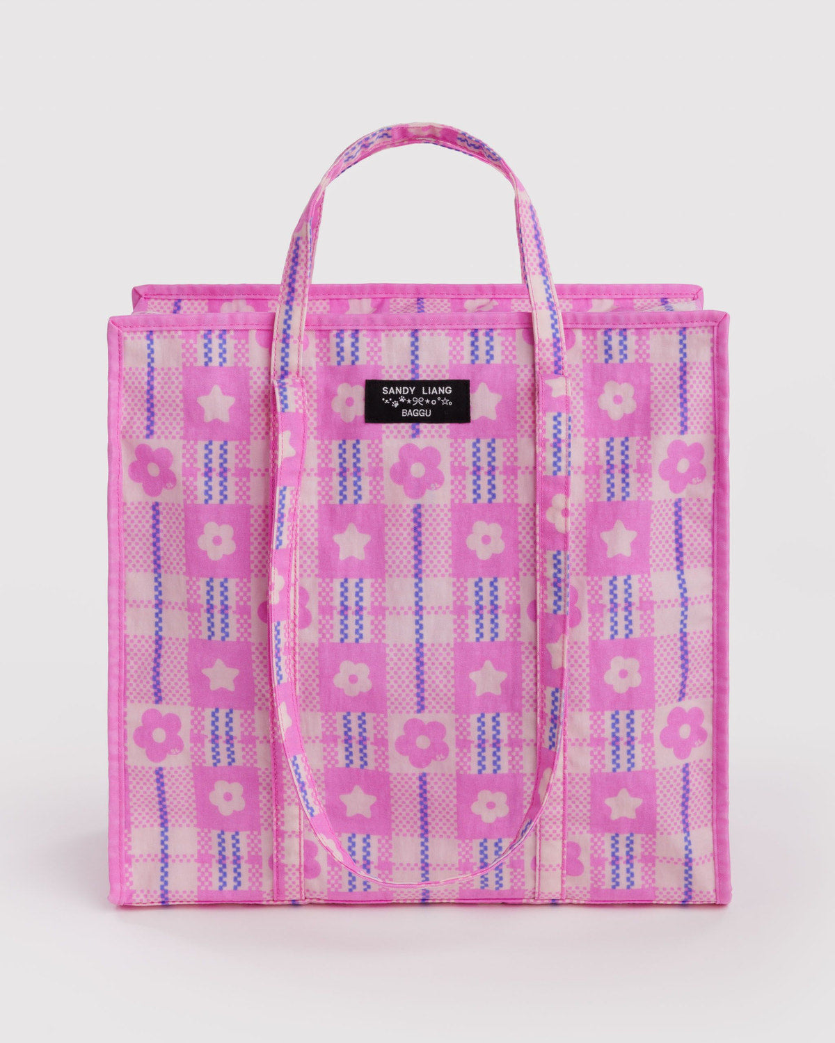 Baggu Deals - Large Nylon Market Bag Market Plaid Pink