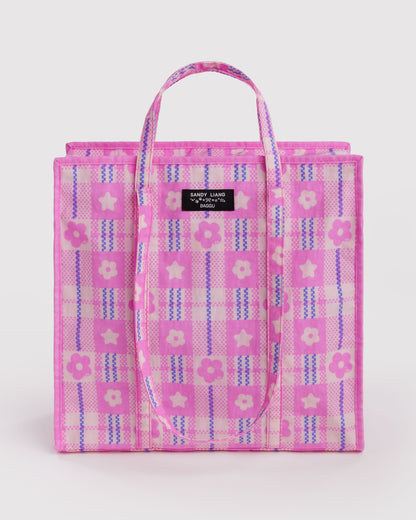 Baggu Deals - Large Nylon Market Bag Market Plaid Pink