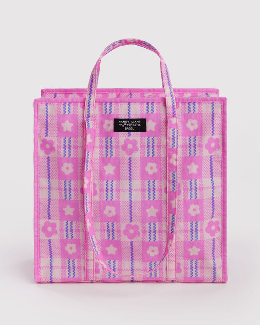 Baggu Deals - Large Nylon Market Bag Market Plaid Pink