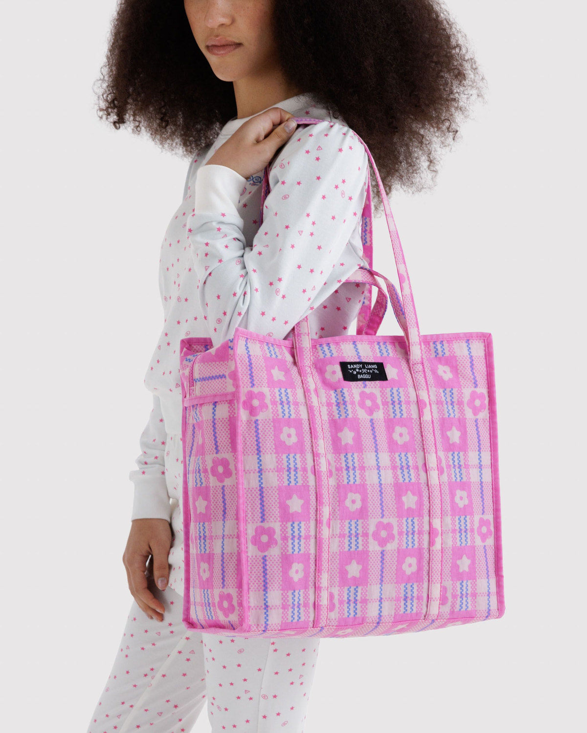 Baggu Deals - Large Nylon Market Bag Market Plaid Pink