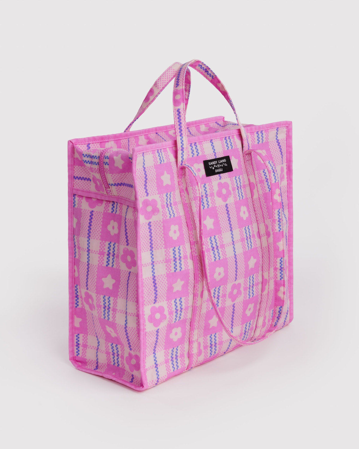 Baggu Deals - Large Nylon Market Bag Market Plaid Pink